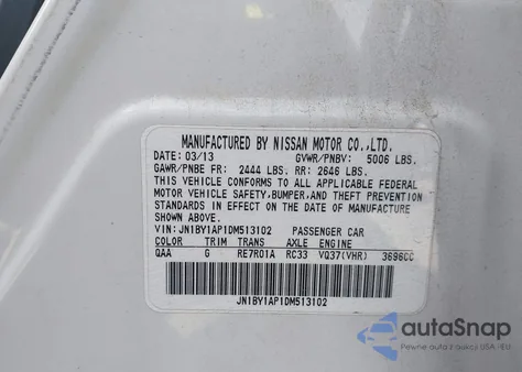 2013 Infiniti M37 z USA, uszkodzony, nr VIN JN1BY1AP1DM513102